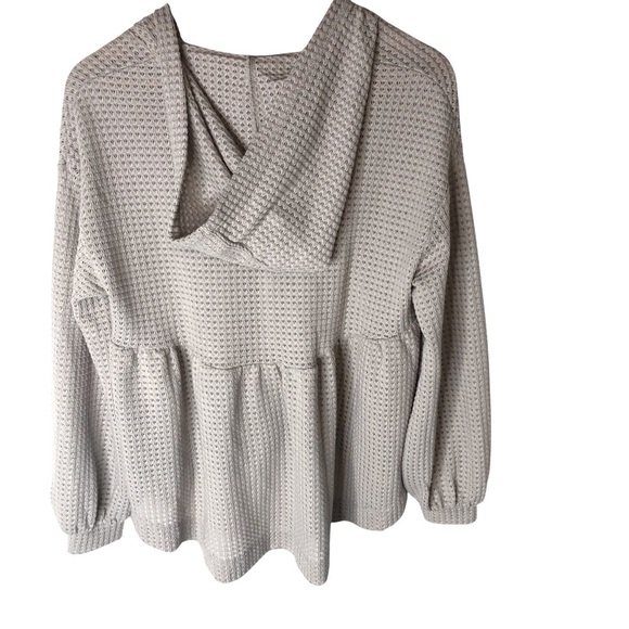 So Thermal Waffle Knit Hooded Top Sz S Peplum Beach Casual Boho Beige Sweatshirt - Picture 5 of 9